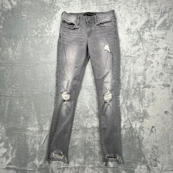 Express Denim - Express Jeans Women 2R Grey Distressed Performance Stretch Mid Rise Skinny
